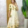 Vestido Lírio  em viscosarja - natural estampado - Milla Chic