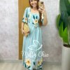Vestido Lírio  em viscosarja - azul marine estampado - Milla Chic