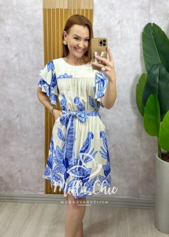 Vestido Naomi  em viscolinho  - natural estampado - Milla Chic