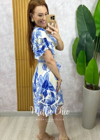 Vestido Naomi  em viscolinho  - natural estampado - Milla Chic