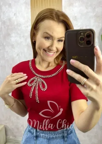 Milla Chic - Blusa Adelina Em Malha Bordada - Açaí (cópia)