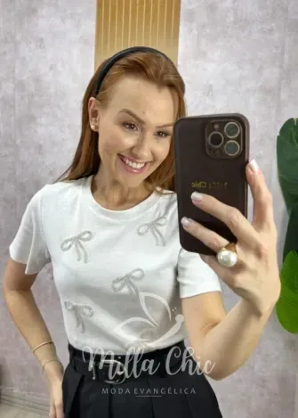 Milla Chic - Blusa Adelina Em Malha Bordada - Branca