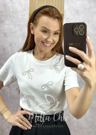 Milla Chic - Blusa Adelina Em Malha Bordada - Branca