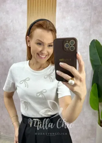 Milla Chic - Blusa Adelina Em Malha Bordada - Branca