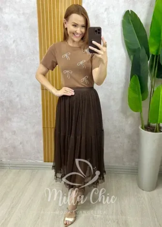 Milla Chic - Blusa Adelina Em Malha Bordada - Cappuccino