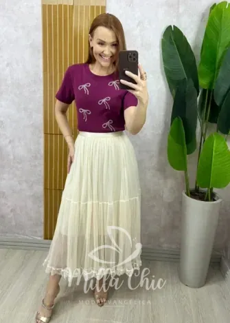 Milla Chic - Blusa Adelina Em Malha Bordada - Cappuccino (cópia)