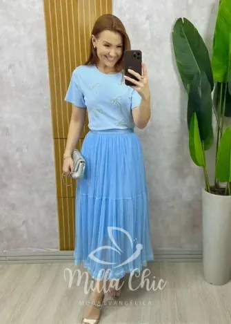 Milla Chic - Blusa Adelina Em Malha Bordada - Marrom