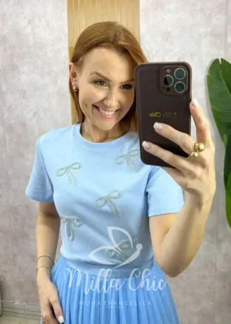 Milla Chic - Blusa Adelina Em Malha Bordada - Marrom