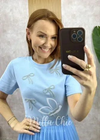 Milla Chic - Blusa Adelina Em Malha Bordada - Marrom