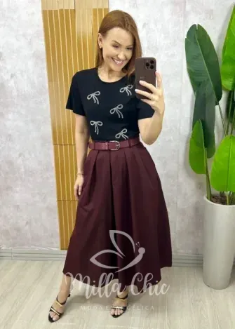 Milla Chic - Blusa Adelina Em Malha Bordada - Preta