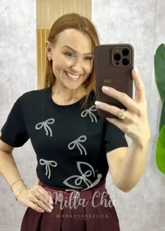 Milla Chic - Blusa Adelina Em Malha Bordada - Preta