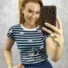 Milla Chic - Blusa Efigênia Em Malha Listrada Bordada