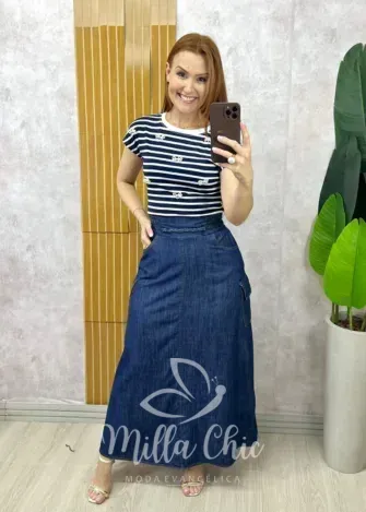 Milla Chic - Blusa Efigênia Em Malha Listrada Bordada