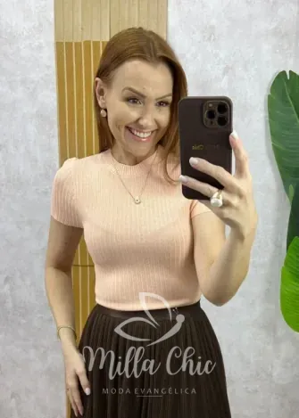 Milla Chic - Blusa Joana Em Tricot Modal - Pêssego