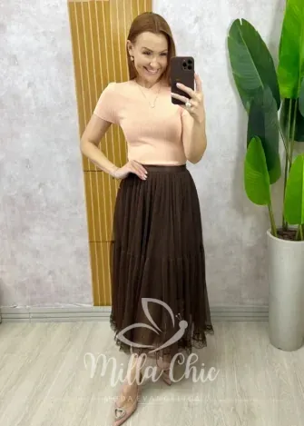 Milla Chic - Blusa Joana Em Tricot Modal - Pêssego