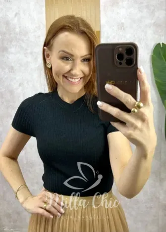 Milla Chic - Blusa Joana Em Tricot Modal - Preta