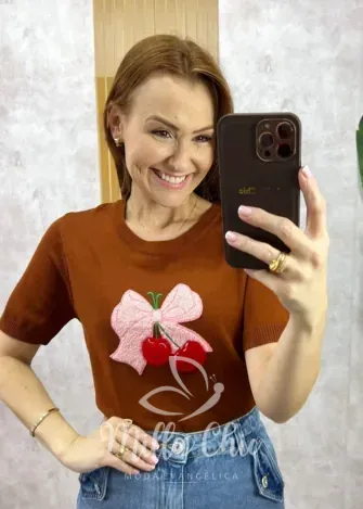 Milla Chic - Blusa Magali Em Tricot - Marrom