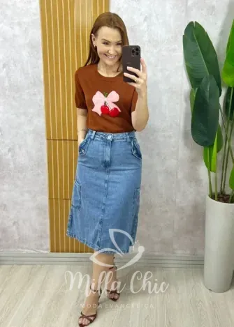 Milla Chic - Blusa Magali Em Tricot - Marrom