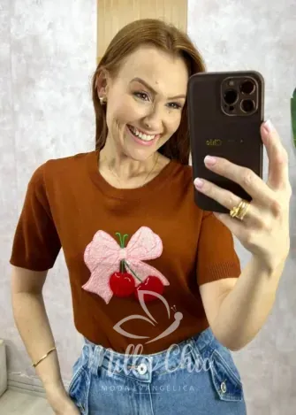 Milla Chic - Blusa Magali Em Tricot - Marrom