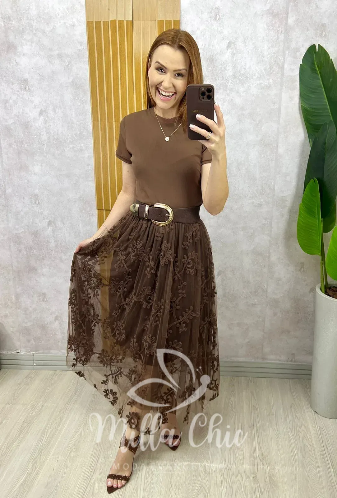 Milla Chic – Blusa Magnólia Em Tule – Marrom Milla Chic - Blusa Magnólia Em Tule - Marrom