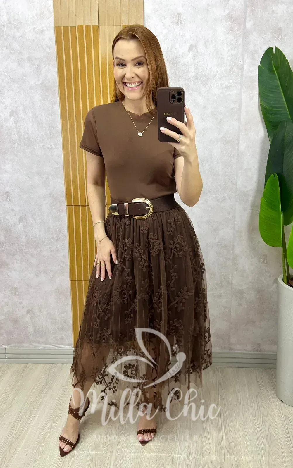 Milla Chic – Blusa Magnólia Em Tule – Marrom Milla Chic - Blusa Magnólia Em Tule - Marrom