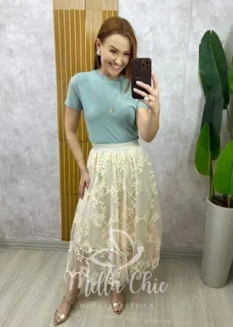 Milla Chic - Blusa Magnólia Em Tule - Menta