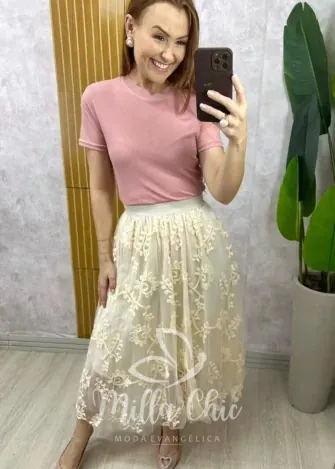 Milla Chic - Blusa Magnólia Em Tule - Rosa