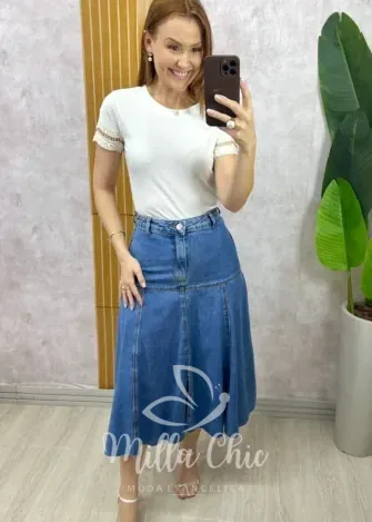 Milla Chic - Blusa Natália Canelada Bordada - Branca