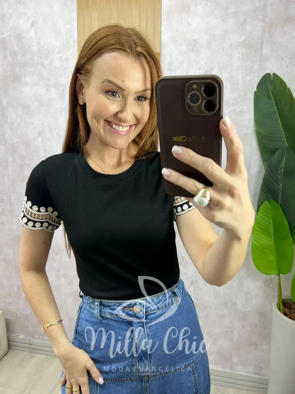 Milla Chic – Blusa Natália Canelada Bordada – Preta Milla Chic - Blusa Natália Canelada Bordada - Preta