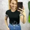 Milla Chic - Blusa Natália Canelada Bordada - Preta