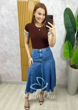 Milla Chic - Blusa Natália Canelada Bordada - Preta (cópia)