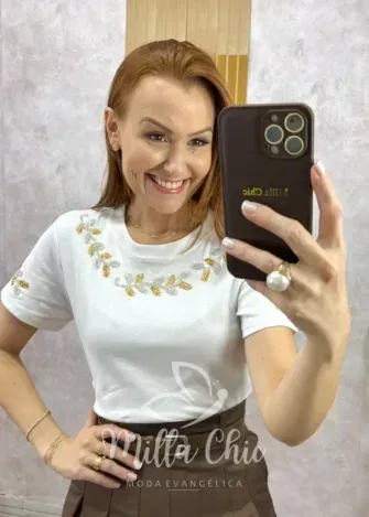 Milla Chic - Blusa Vera Em Malha algodão bordada