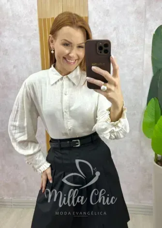 Milla Chic - Camisa Júlia Em Linho - Pistache (cópia)