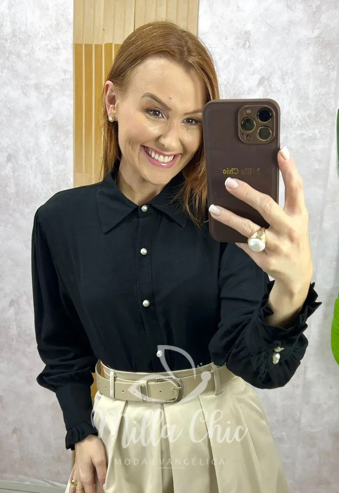 Milla Chic – Camisa Júlia Em Linho – Preta Milla Chic - Camisa Júlia Em Linho - Preta