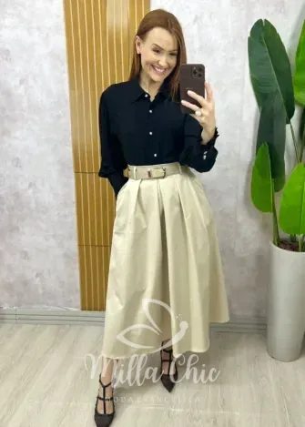 Milla Chic - Camisa Júlia Em Linho - Preta