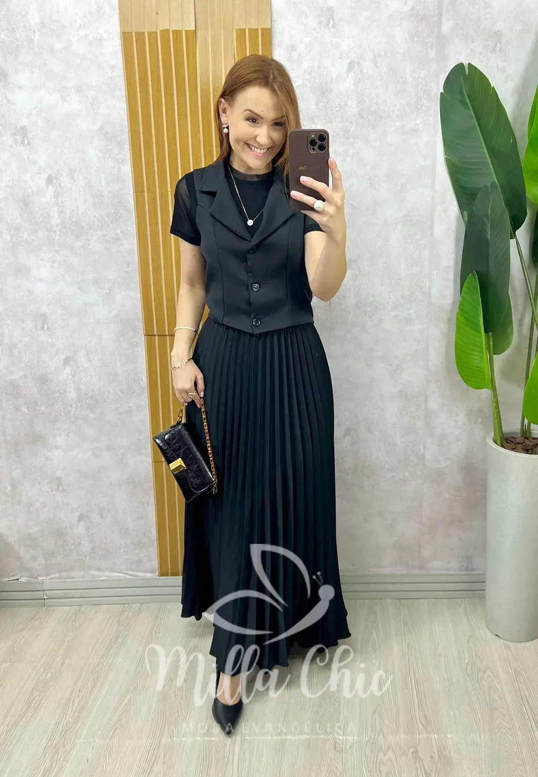 Milla Chic – Conjunto Bruna Plissado – Preto Milla Chic - Conjunto Bruna Plissado - Preto