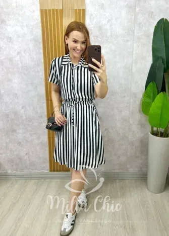 Milla Chic - Conjunto Helô Em Viscolinho Listrado - Azul (cópia)
