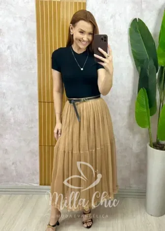 Milla Chic - Saia Angélica Em Tule - Cappuccino