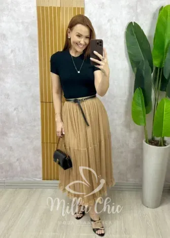 Milla Chic - Saia Angélica Em Tule - Cappuccino