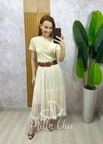 Milla Chic - Saia Angélica Em Tule - Creme