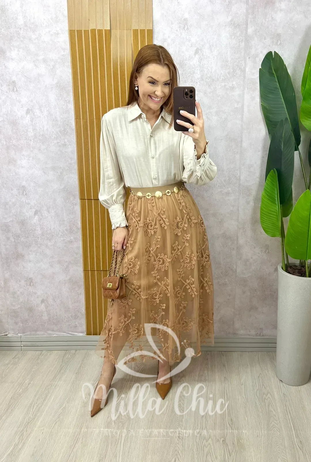 Milla Chic – Saia Celina Em Tule Bordado – Bege Milla Chic - Saia Celina Em Tule Bordado - Bege