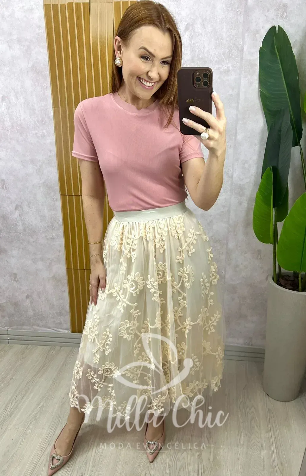 Milla Chic – Saia Celina Em Tule Bordado – Creme Milla Chic - Saia Celina Em Tule Bordado - Creme