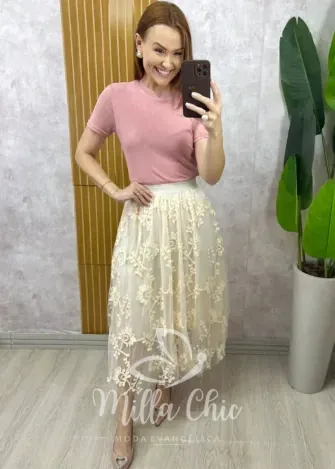 Milla Chic - Saia Celina Em Tule Bordado - Creme