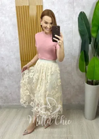 Milla Chic - Saia Celina Em Tule Bordado - Creme