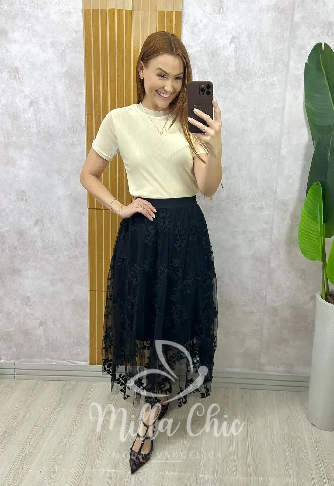 Milla Chic – Saia Celina Em Tule Bordado – Preto Milla Chic - Saia Celina Em Tule Bordado - Preto