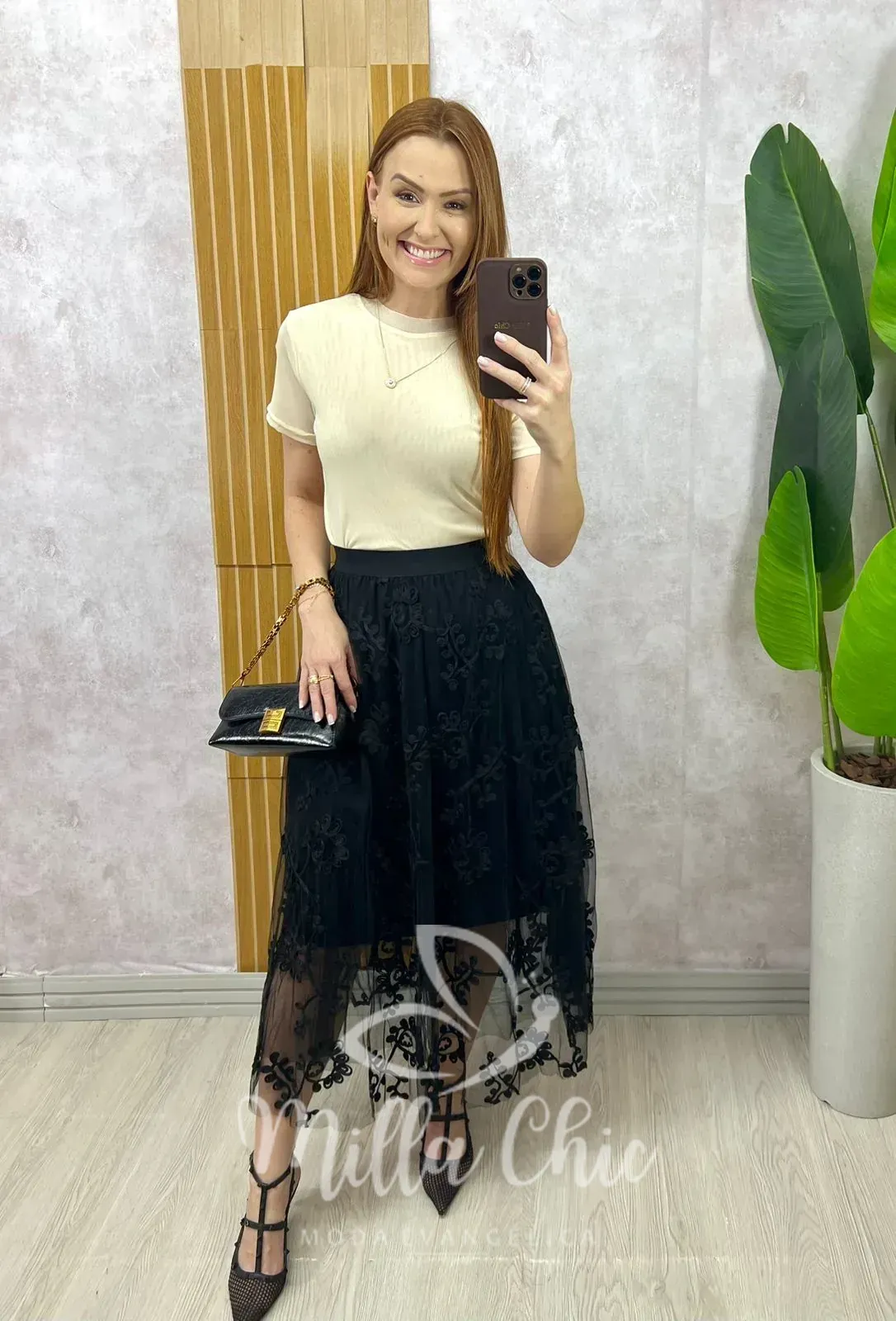 Milla Chic – Saia Celina Em Tule Bordado – Preto Milla Chic - Saia Celina Em Tule Bordado - Preto