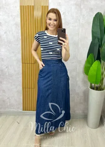 Milla Chic - Saia Hoetência Em Jeans