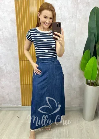 Milla Chic - Saia Hoetência Em Jeans