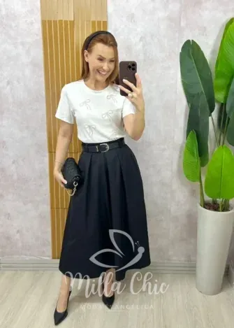 Milla Chic - Saia Valentina Em Sarja - Creme (cópia)