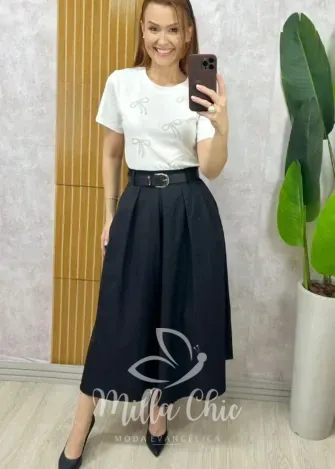 Milla Chic - Saia Valentina Em Sarja - Creme (cópia)